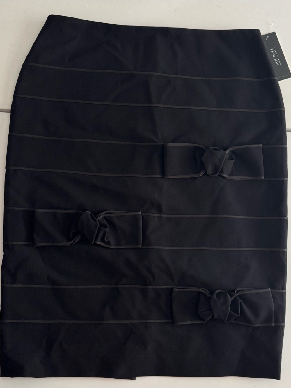 Teri Jon Black Pencil Skirt with Bow Accents